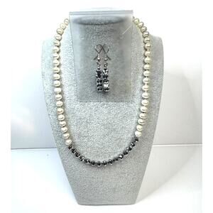 Freshwater Pearls Hematite Necklace Hematite Faceted Bicone Beaded Drop Earrings